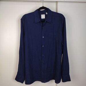 Murano Baird McNutt Linen Shirt Mens Size L Navy Blue Button Up Long Sleeve